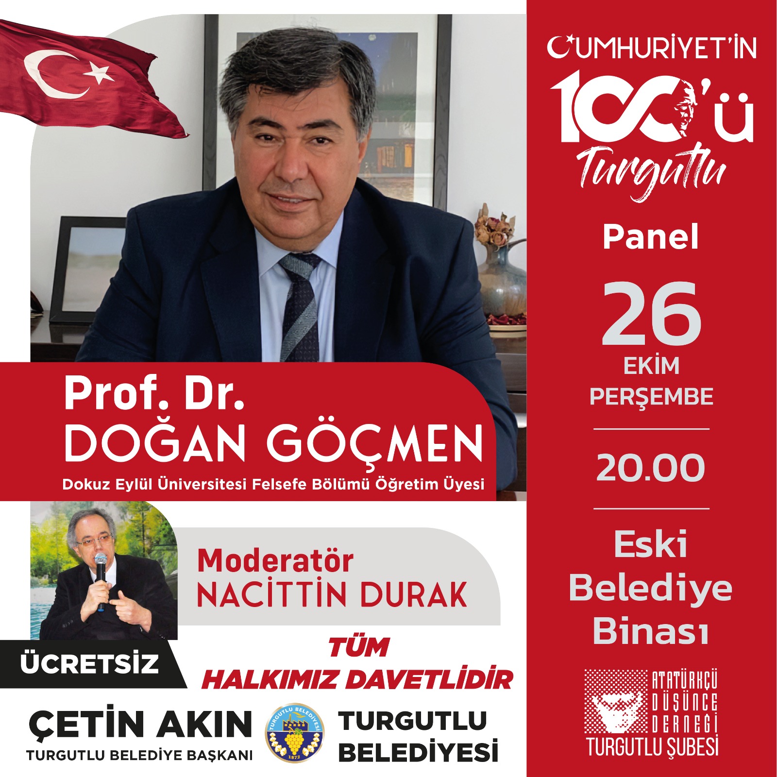 Turgutlu’da Cumhuriyet Bayramı’nın 100. Yılı dolayısıyla panel programı düzenlenecek